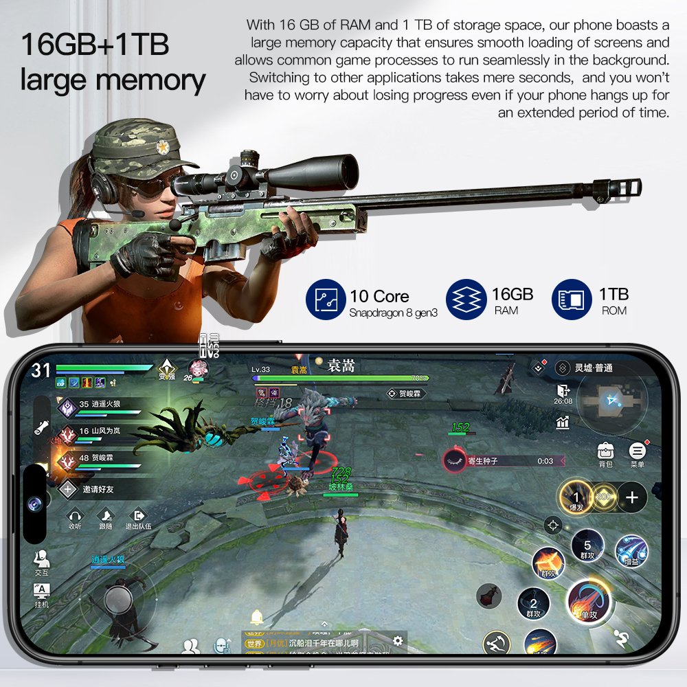 Original 15 Pro Max 3Gb+64GB Cell Mobile Phones 4G Android Cellphones 6.8 Inch Low Price Smart Mobile Phone